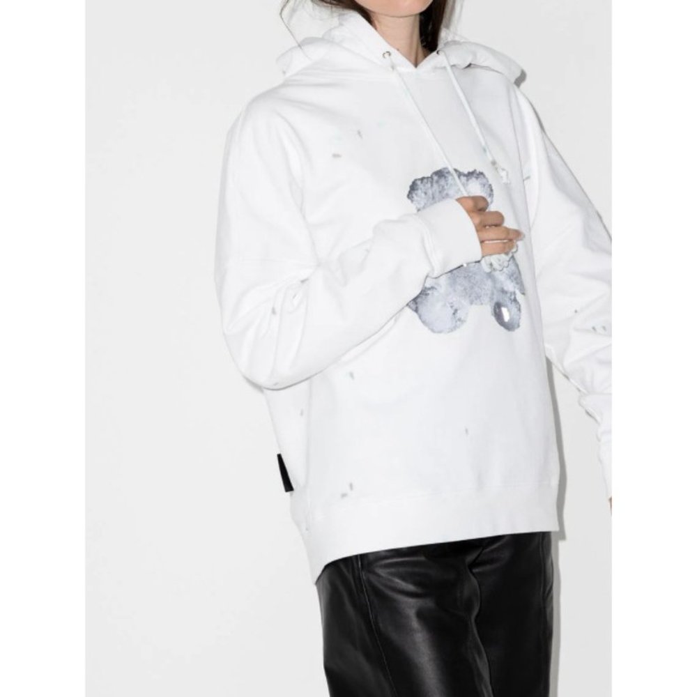 NWT $850 WE11DONE WHITE HOODIE PEARL NECKLACE TEDDY REFLECTIVE US SZ MEDIUM - Picture 4 of 10